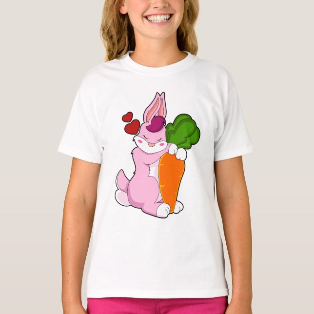 Kaninchen mit Karrot und Herz T-Shirt (Vorderseite)