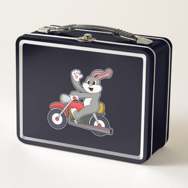 Kaninchen mit Motorrad.PNG Metall Brotdose (Vorderseite)