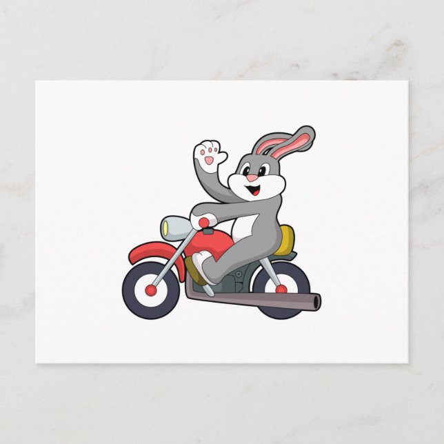 Kaninchen mit Motorrad.PNG Postkarte (Vorderseite)