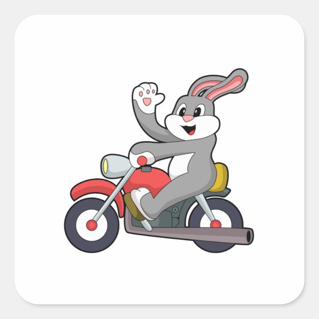Kaninchen mit Motorrad.PNG Quadratischer Aufkleber (Vorderseite)
