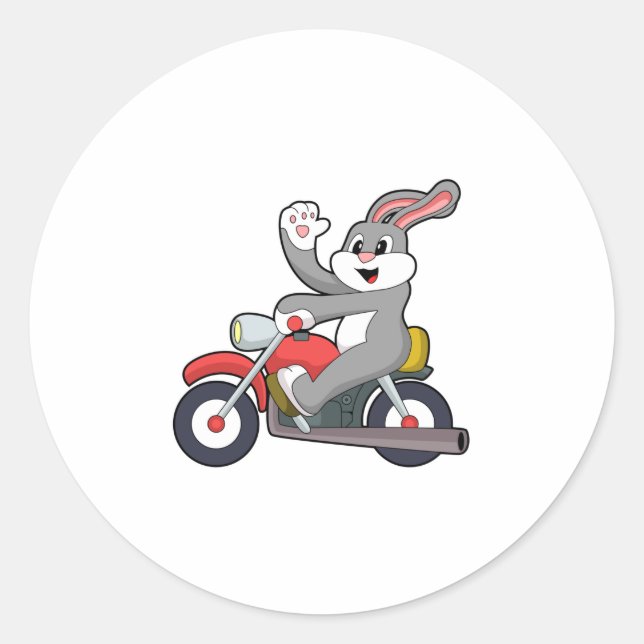 Kaninchen mit Motorrad.PNG Runder Aufkleber (Vorderseite)