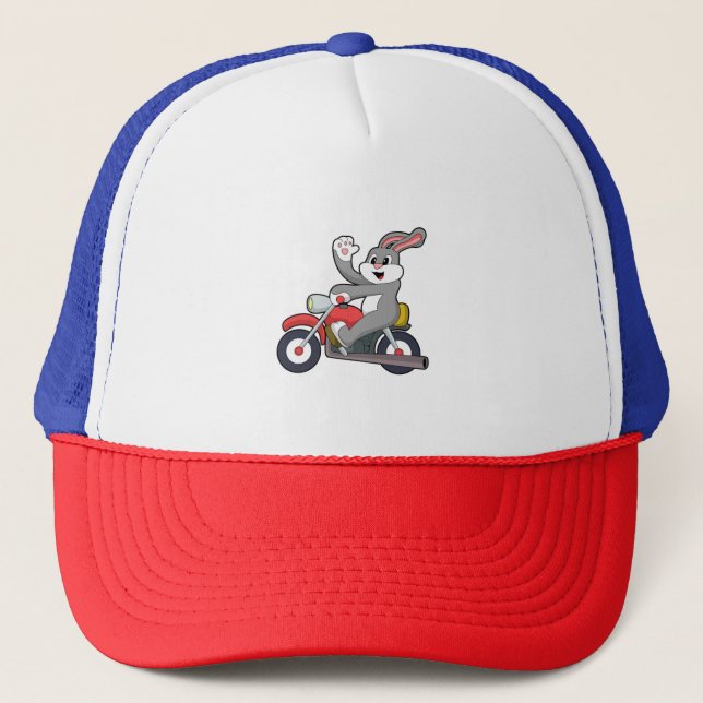Kaninchen mit Motorrad.PNG Truckerkappe (Vorderseite)