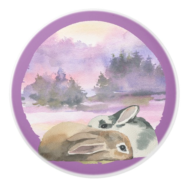 Kaninchen mit Orchid-Lila Keramikknauf (Vorderseite)