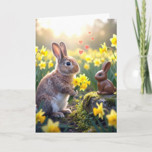Kaninchen mit Osterglocken für den Osterhasen aus  Karte