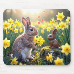 Kaninchen mit Osterglocken für den Osterhasen aus  Mousepad