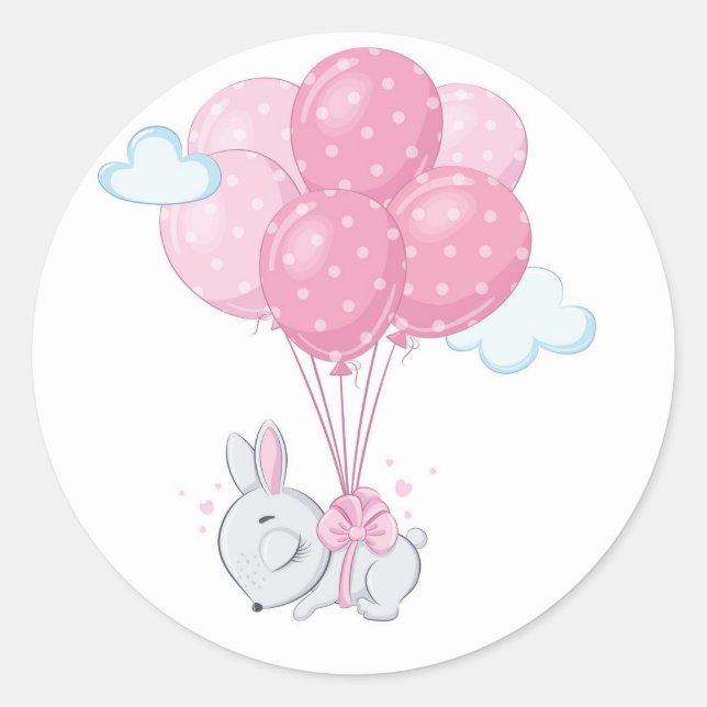 Kaninchen mit rosa Balloons Runder Aufkleber (Vorderseite)