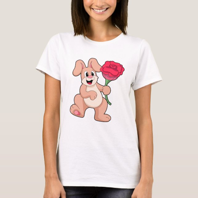 Kaninchen mit rote Rose T-Shirt (Vorderseite)