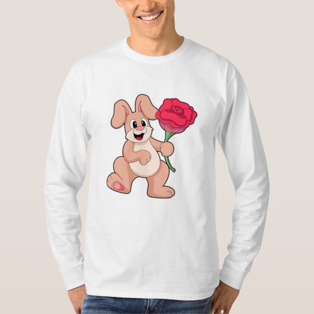 Kaninchen mit rote Rose T-Shirt (Vorderseite)