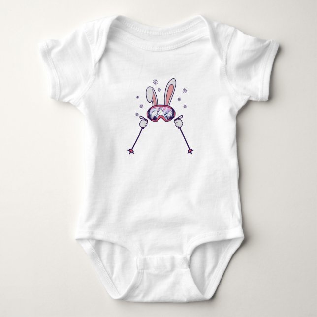 Kaninchen mit Skistöcken und Skibrille Baby Strampler (Vorderseite)