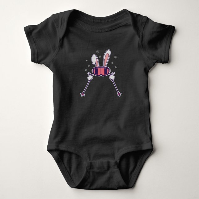 Kaninchen mit Skistöcken und Skibrille Baby Strampler (Vorderseite)