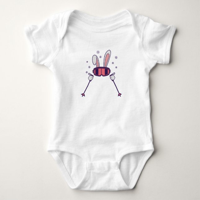 Kaninchen mit Skistöcken und Skibrille Baby Strampler (Vorderseite)