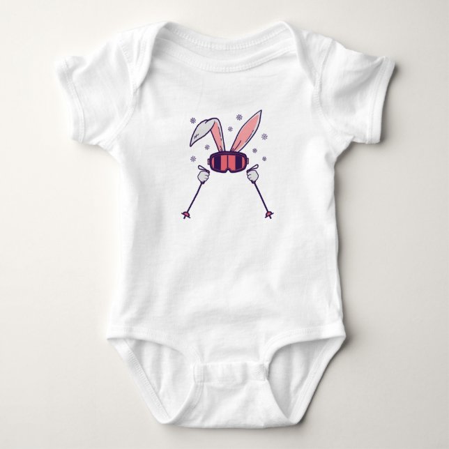 Kaninchen mit Skistöcken und Skibrille Baby Strampler (Vorderseite)