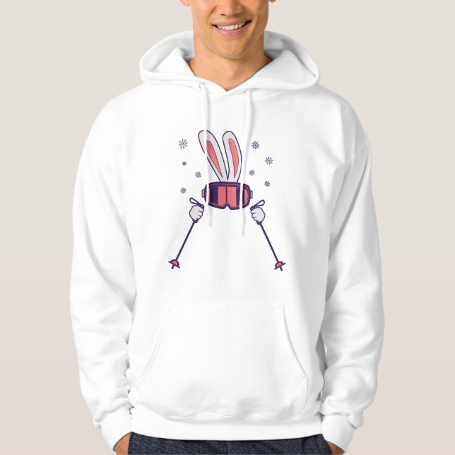 Kaninchen mit Skistöcken und Skibrille Hoodie (Vorderseite)