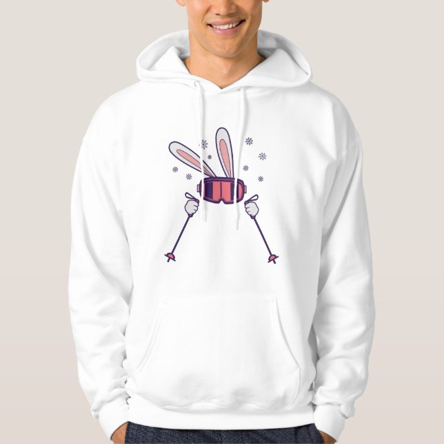 Kaninchen mit Skistöcken und Skibrille Hoodie (Vorderseite)