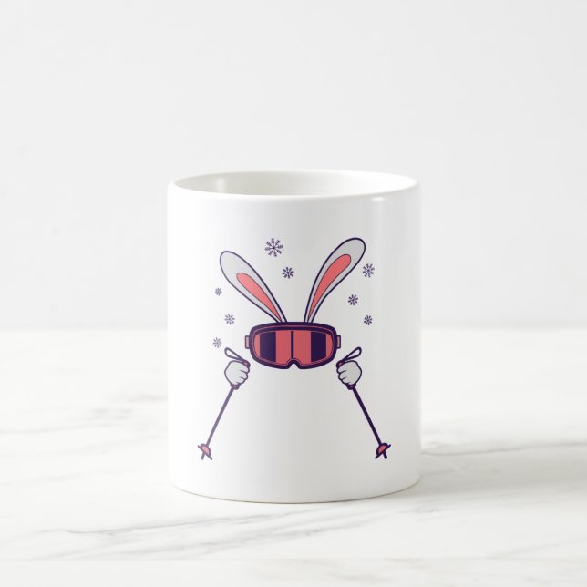 Kaninchen mit Skistöcken und Skibrille Kaffeetasse (Mittel)