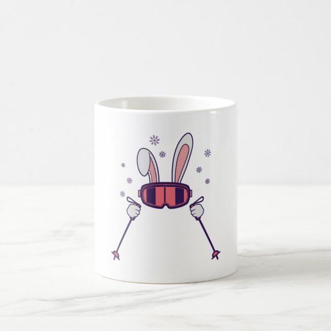 Kaninchen mit Skistöcken und Skibrille Kaffeetasse (Mittel)