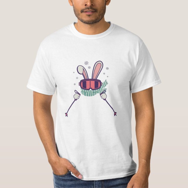 Kaninchen mit Skistöcken und Skibrille T-Shirt (Vorderseite)