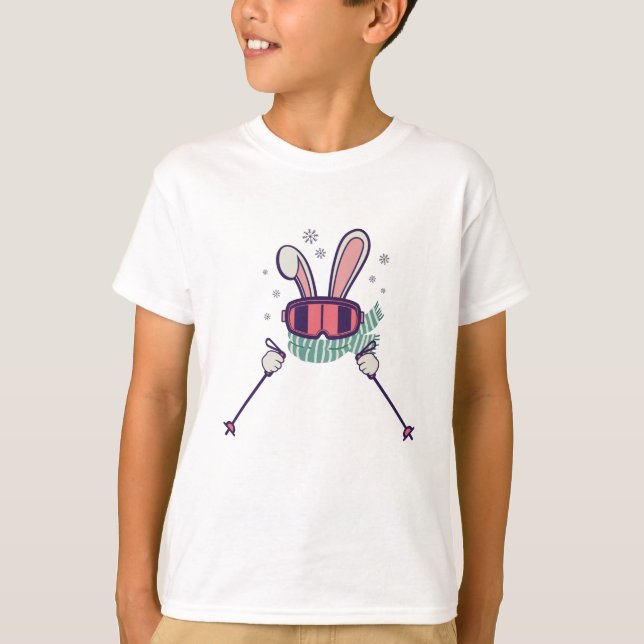 Kaninchen mit Skistöcken und Skibrille T-Shirt (Vorderseite)