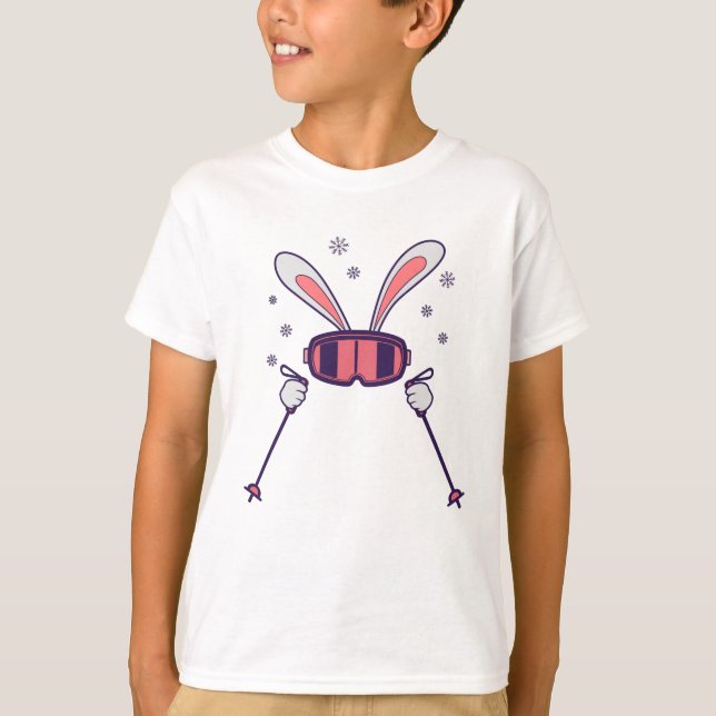 Kaninchen mit Skistöcken und Skibrille T-Shirt (Vorderseite)