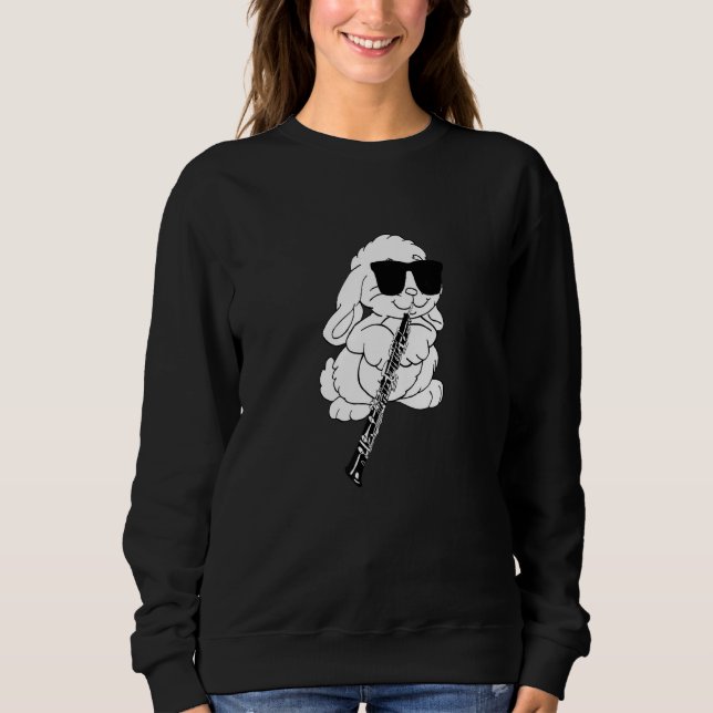 Kaninchen mit Sonnenbrille spielen Oboe Sweatshirt (Vorderseite)