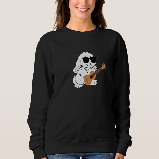 Kaninchen mit Sonnenbrille spielen Ukulele Sweatshirt (Vorderseite)