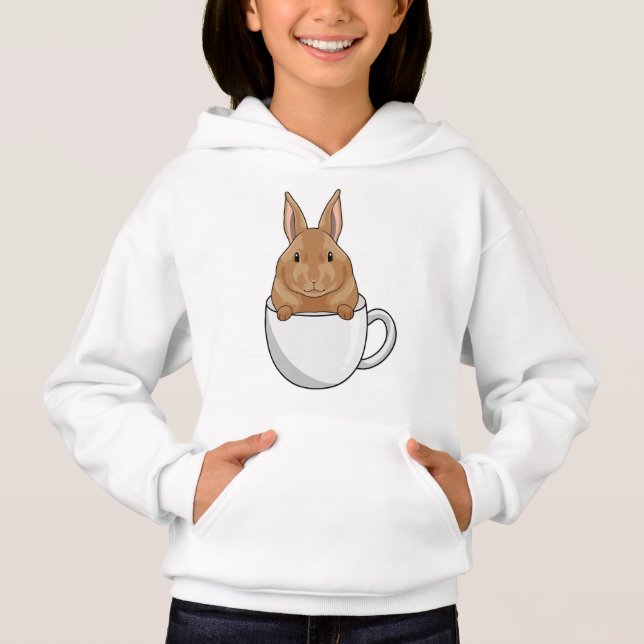 Kaninchen mit Tasse Kaffee Hoodie (Vorderseite)