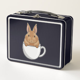 Kaninchen mit Tasse Kaffee Metall Brotdose