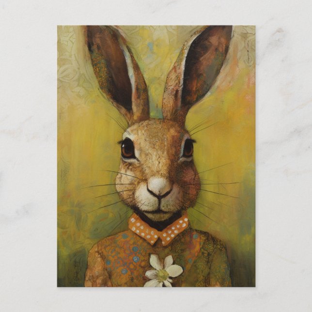 Kaninchen mit weißer Blume Postkarte (Vorderseite)