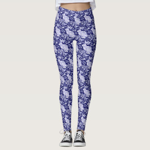 Kaninchen Muster Dunkelblau Weißer Vogel Blütenw Leggings