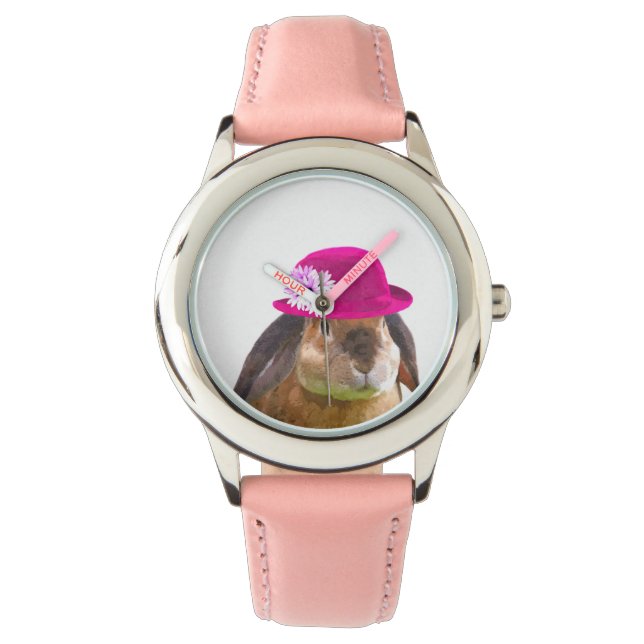 Kaninchen niedliche, lustige Mädchen Armbanduhr (Vorderseite)