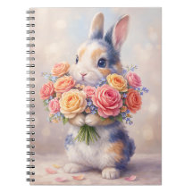 Kaninchen-Notizbuch mit Blumen / Spiralnotizbuch