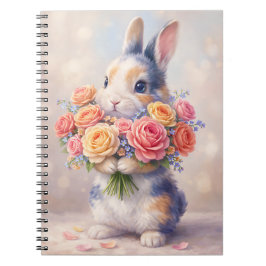 Kaninchen-Notizbuch mit Blumen / Spiralnotizbuch Notizblock