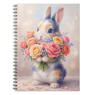 Kaninchen-Notizbuch mit Blumen / Spiralnotizbuch Notizblock