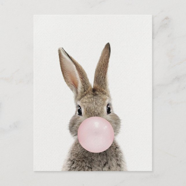 Kaninchen Pink Blubble Kaugummi Postkarte (Vorderseite)