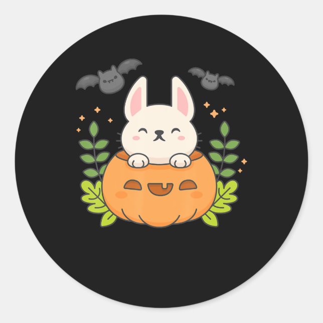 Kaninchen Pumpkin Bats Japanisches Halloween Runder Aufkleber (Vorderseite)