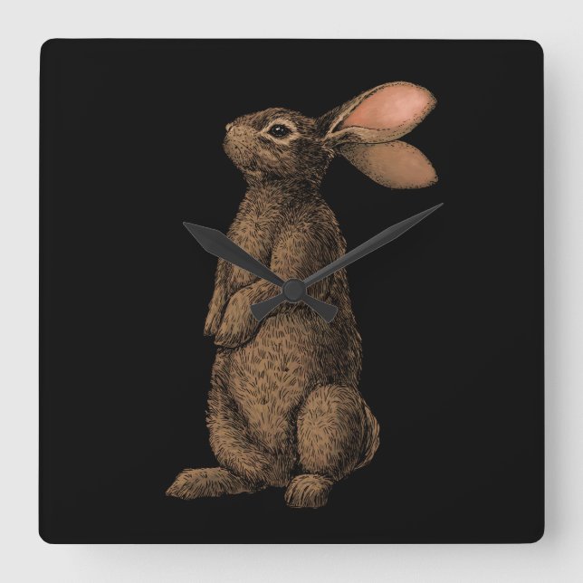 Kaninchen Quadratische Wanduhr (Vorderseite)