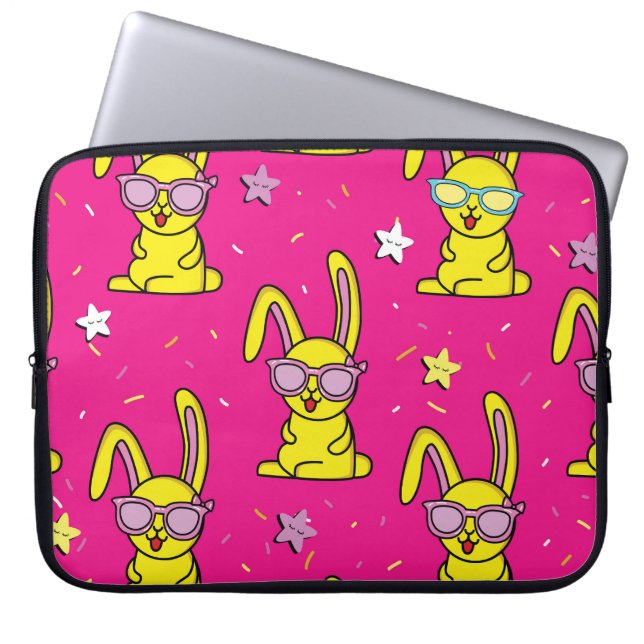 Kaninchen-Rave: Kids' Pattern Delight Laptopschutzhülle (Vorderseite)