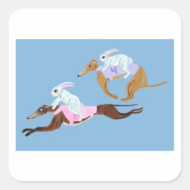 Kaninchen reiten auf Windhunden Quadratischer Aufkleber