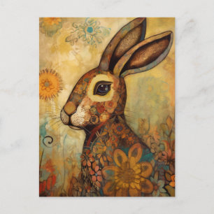 Kaninchen Retro Floral Collage Postkarte