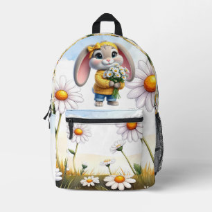 Kaninchen rosa Ohren weiße Gänseblümchen Bedruckter Rucksack