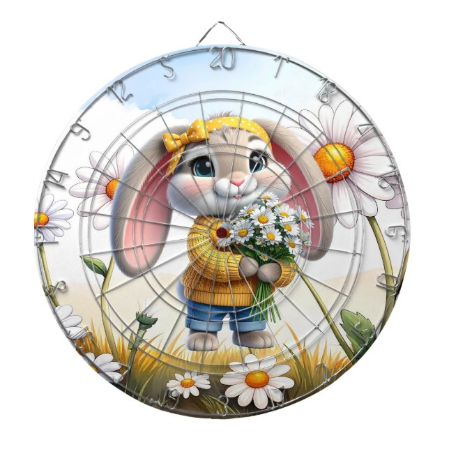 Kaninchen rosa Ohren weiße Gänseblümchen Dartscheibe (vorne)
