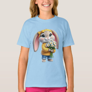 Kaninchen rosa Ohren weiße Gänseblümchen T-Shirt