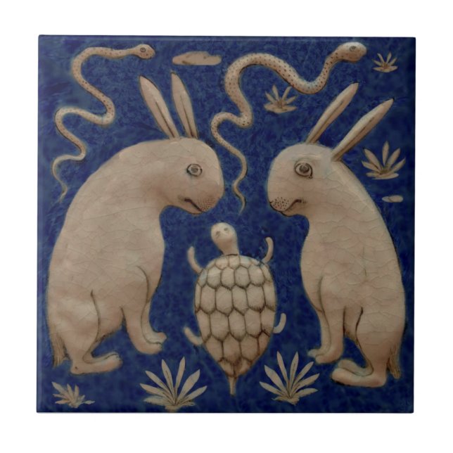 Kaninchen Schlangen Antiquitäten Persische Repro Fliese (Vorderseite)