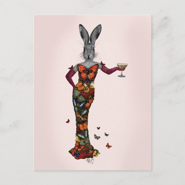 Kaninchen-Schmetterlingskleid 2 Postkarte (Vorderseite)