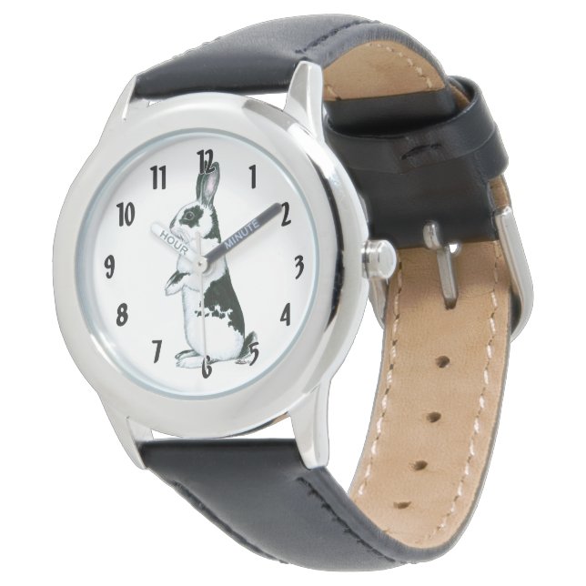 Kaninchen: Schwarz und Weiß Armbanduhr (Schrägansicht)