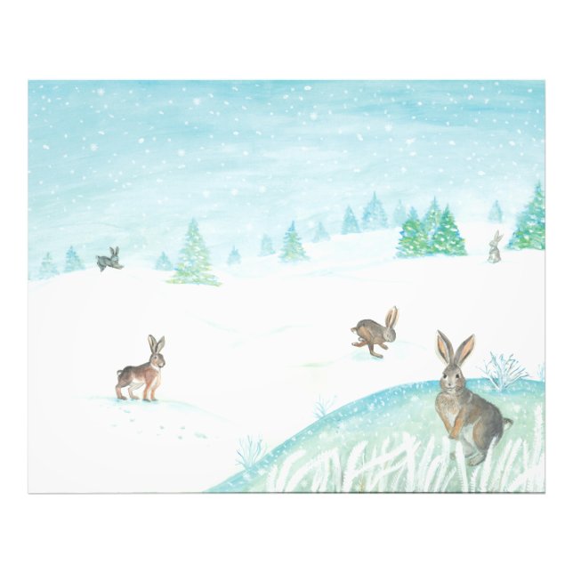 Kaninchen sitzen und im Schnee springen Fotodruck (Vorne)