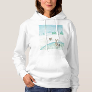 Kaninchen sitzen und im Schnee springen Hoodie