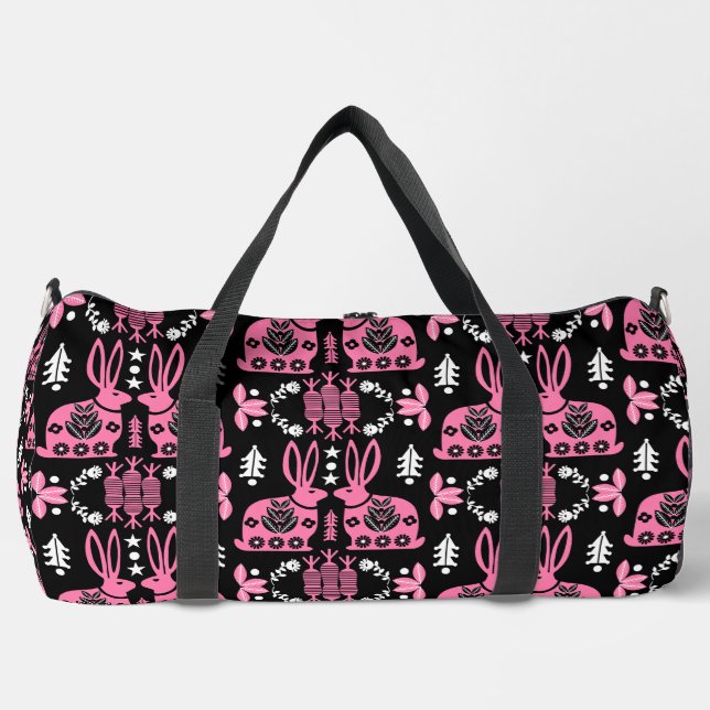 Kaninchen Skandinavische Volkskunst Duffle Bag (Vorderseite)