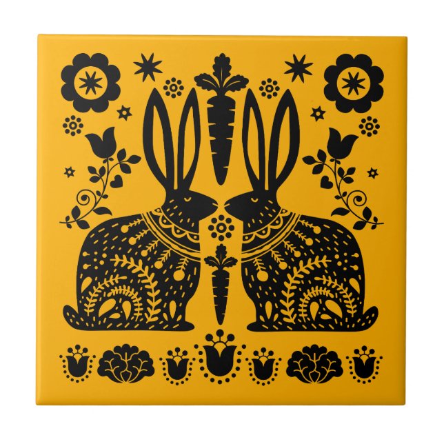 Kaninchen Skandinavische Volkskunst Fliese (Vorderseite)