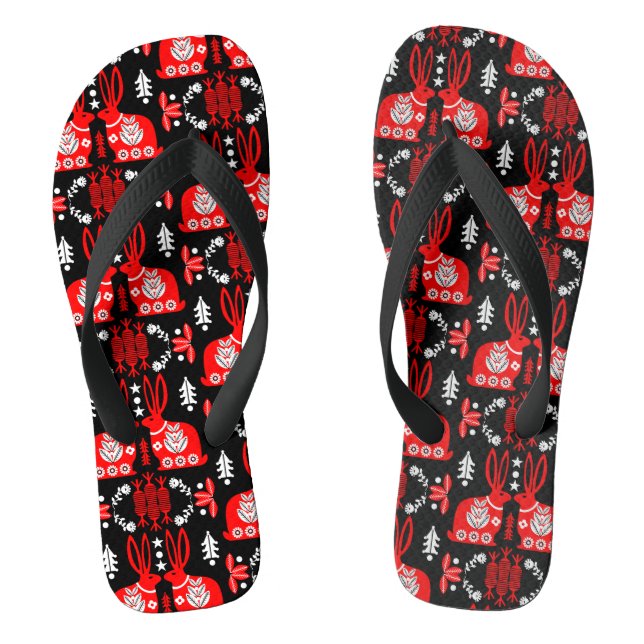 Kaninchen Skandinavische Volkskunst Flip Flops (Fußbett)